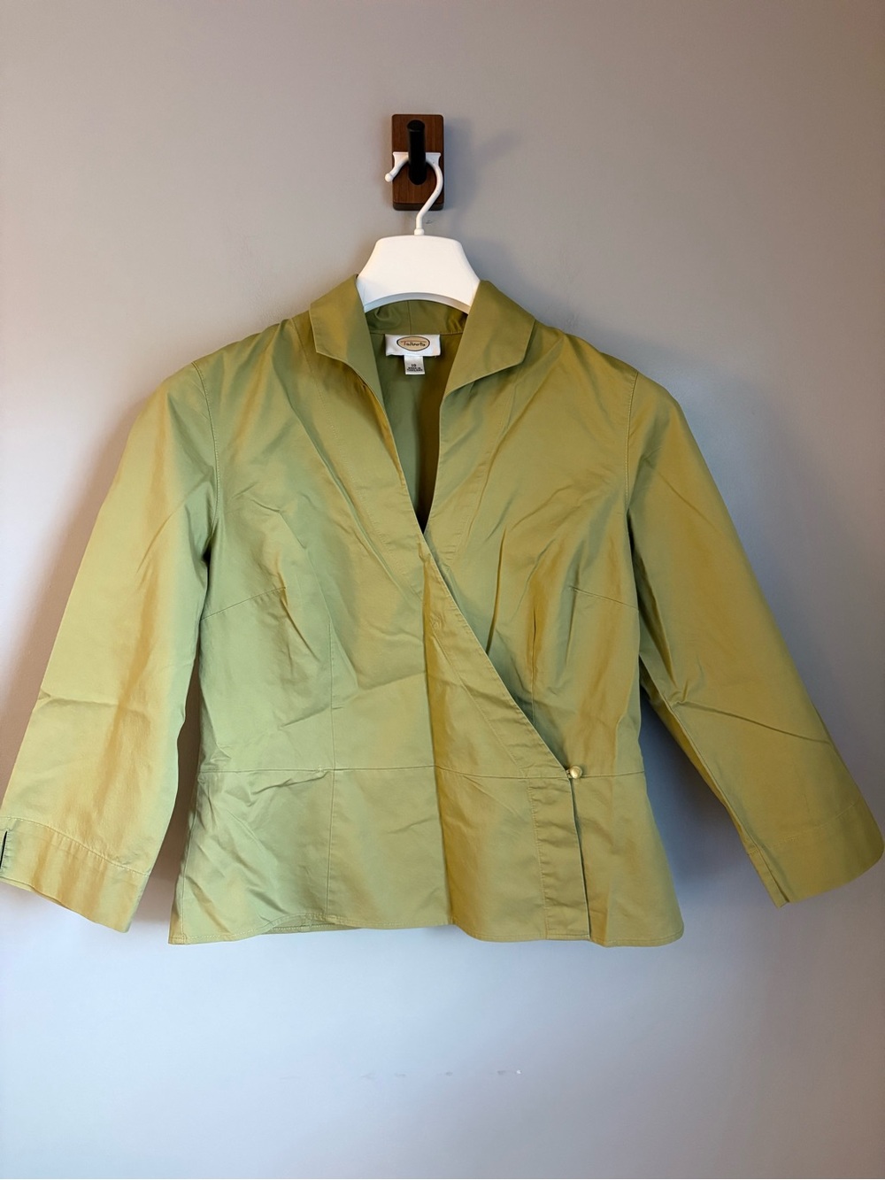 Talbots Green Wrap Blouse Y2K Peplum Waist Top 3/4 Sleeve Cotton Size 10